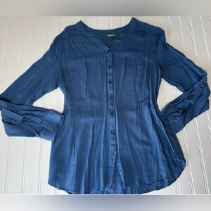Modcloth Womens Button Up Shirt Top Rayon LARGE Blue. 243
